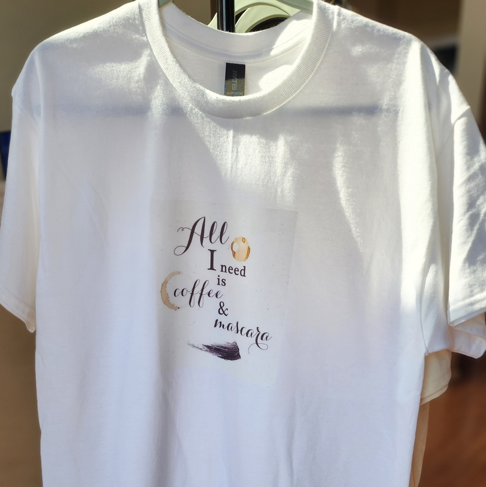 White Graphic Tee with Coffee Print